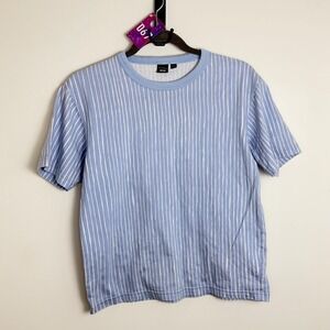 UNIQLO Marimekko Striped T Shirt Blue White Casual Crew Neck Size S